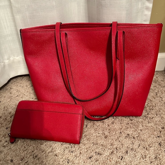 Coach Bags Coach Red Leather City Zip Tote With Matching Wallet Poshmark